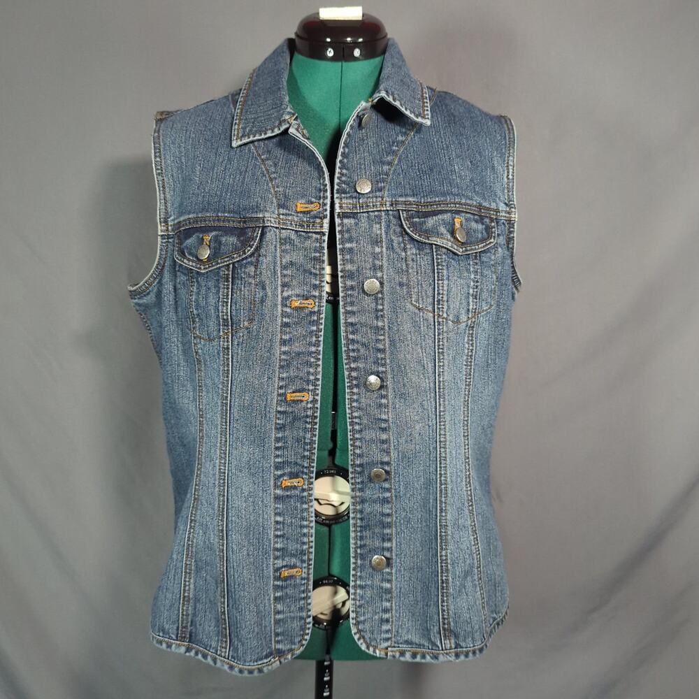 Fitted Denim Vest Blue Wash Y2K 90s Western Sleeveless Jacket